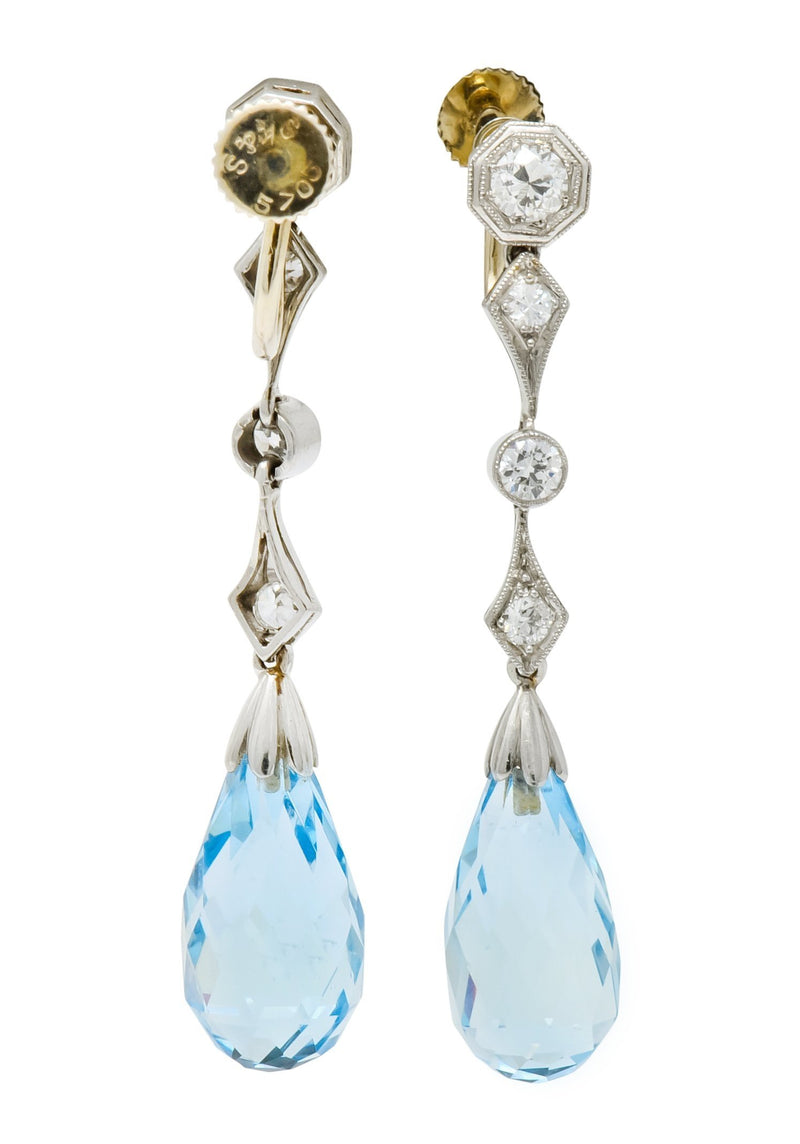 Vintage silver rose gold plated 925 aquamarine earrings vec067 Vintage